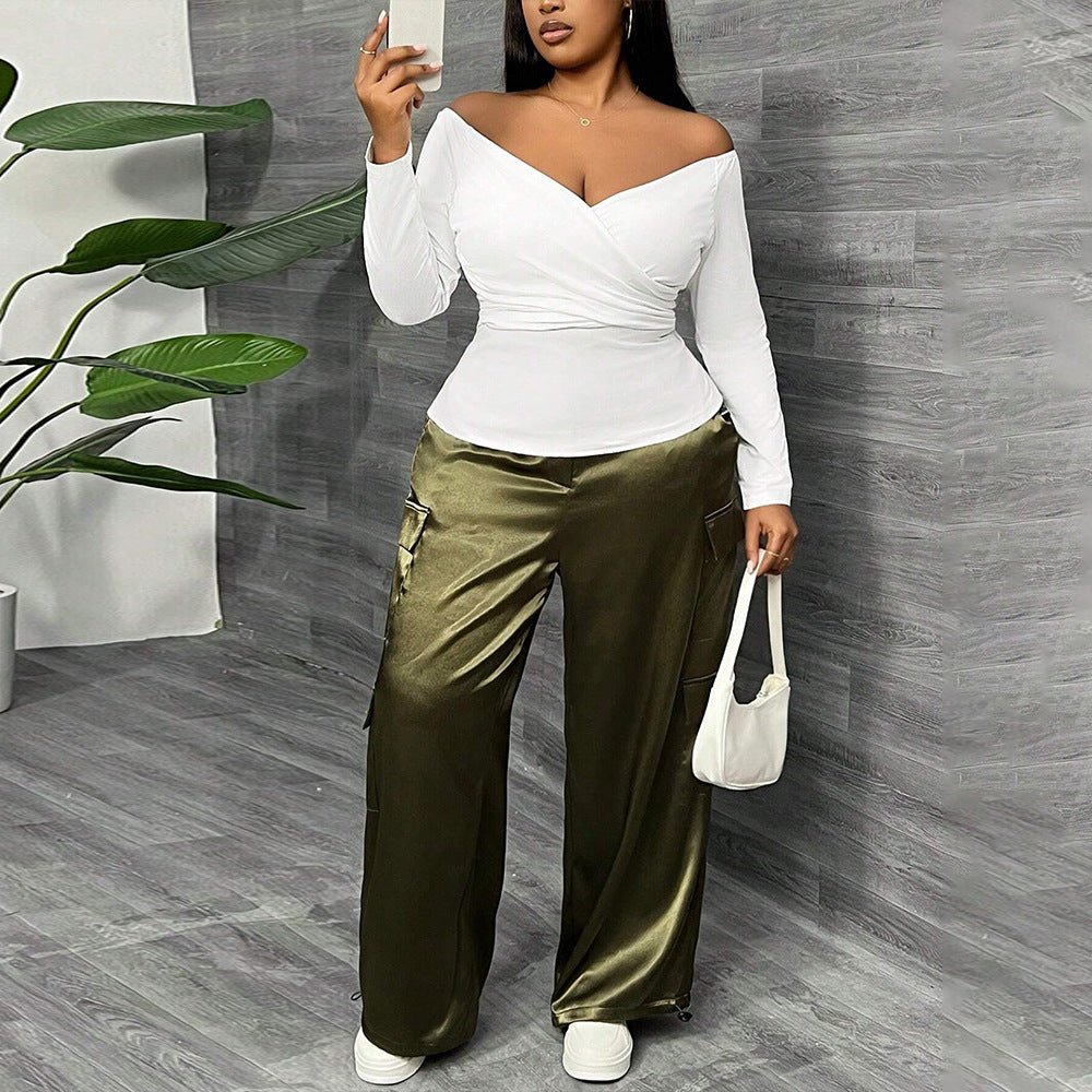 Sexy V - Neck Off Shoulder Long Sleeve Blouse - TayDiane