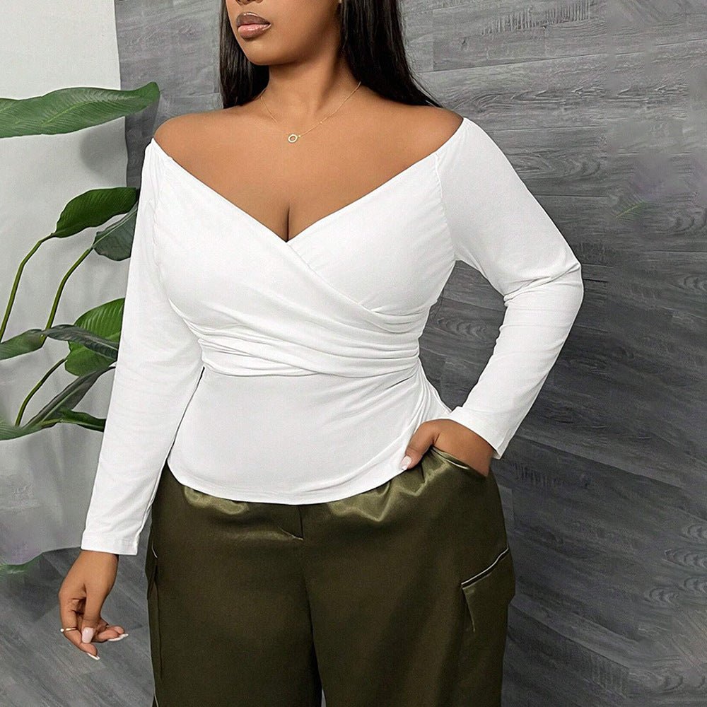 Sexy V - Neck Off Shoulder Long Sleeve Blouse - TayDiane