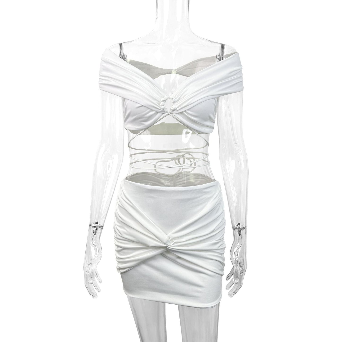 Sexy White Cutout Backless Skirt Set - TayDiane