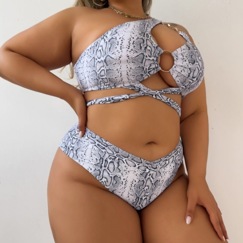Snakeskin Asymmetric Cutout Print Bikini - TayDiane