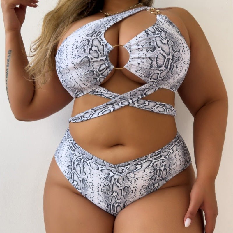 Snakeskin Asymmetric Cutout Print Bikini - TayDiane