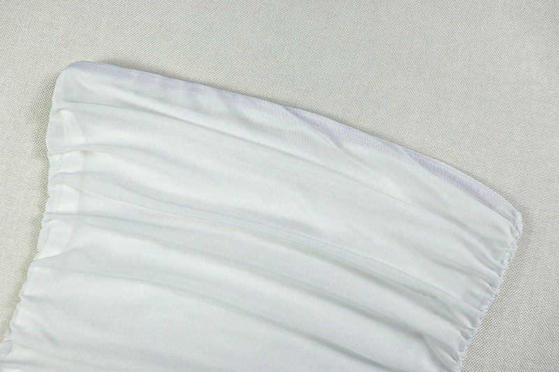 Strapless White Draped Shoulder Maxi Dress - TayDiane