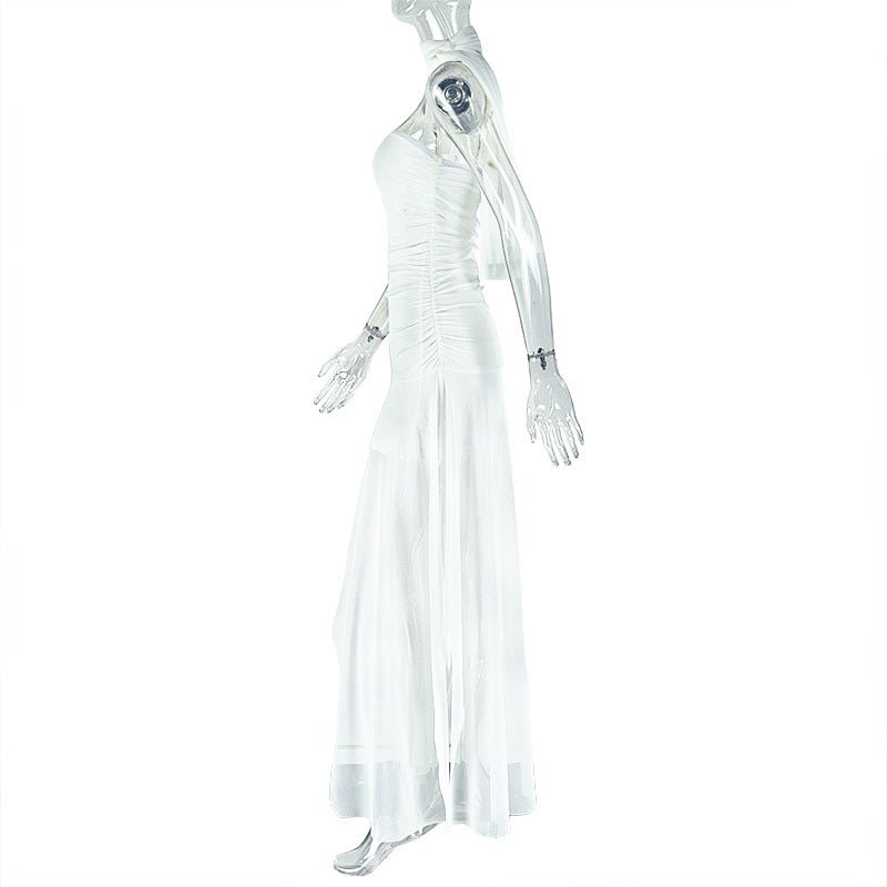 Strapless White Draped Shoulder Maxi Dress - TayDiane