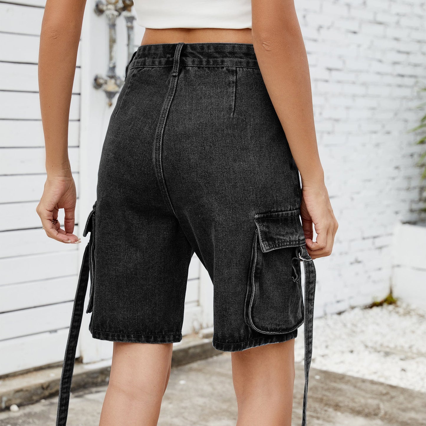 Washed Denim Cargo Shorts - TayDiane
