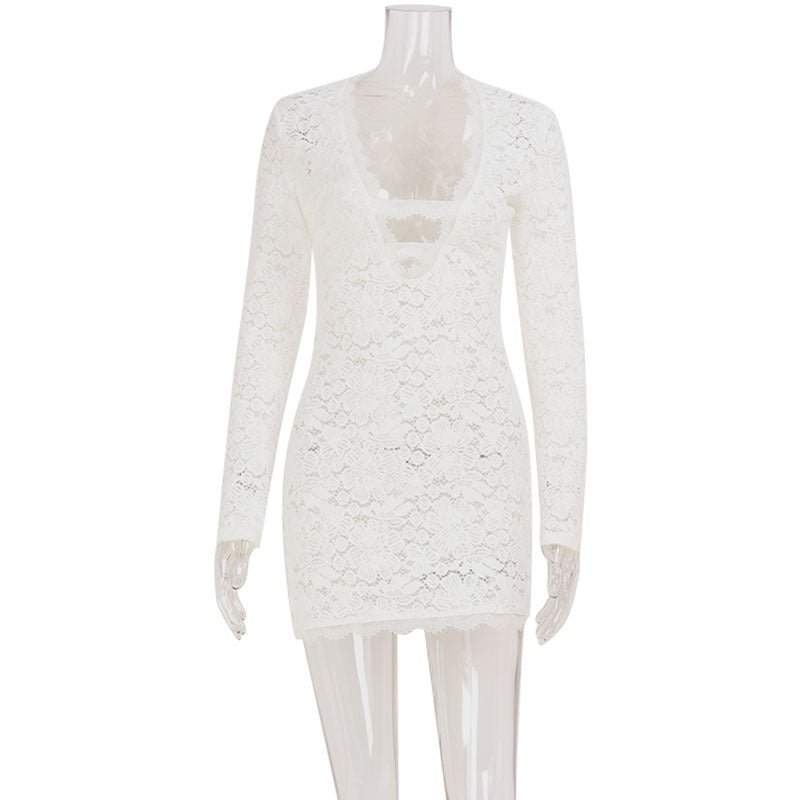 White Lace Bodycon Mini Dress - TayDiane