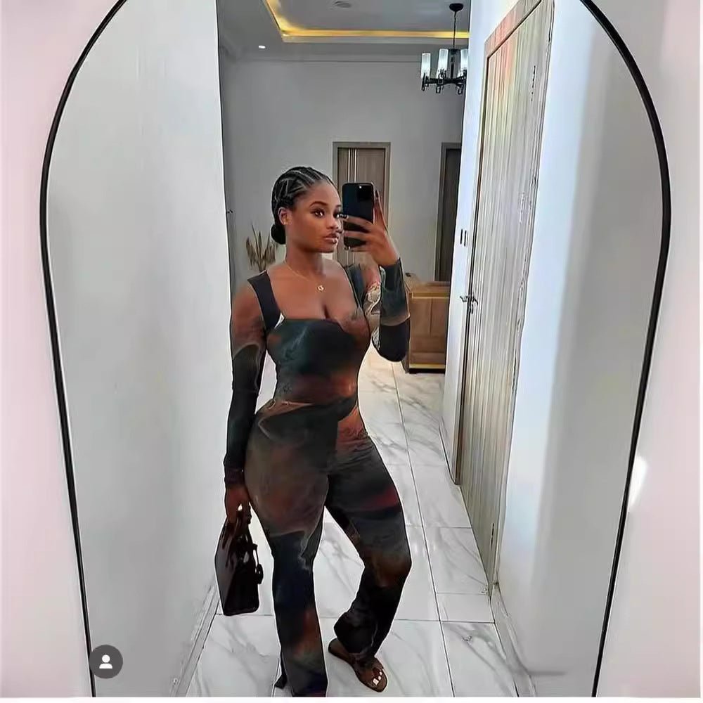 Women Clothing Four Seasons Wearable Double Layer Mesh Long Jumpsuit - TayDiane