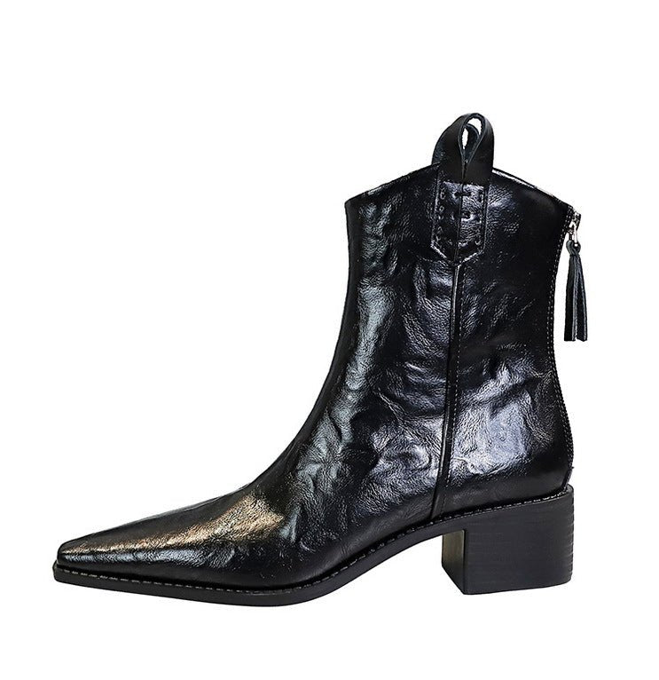 Women's Winter Boots with Chunky Heels and Pointed Toes - TayDiane