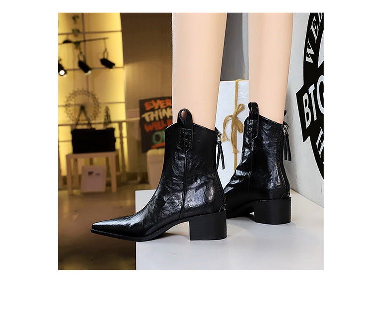 Women's Winter Boots with Chunky Heels and Pointed Toes - TayDiane