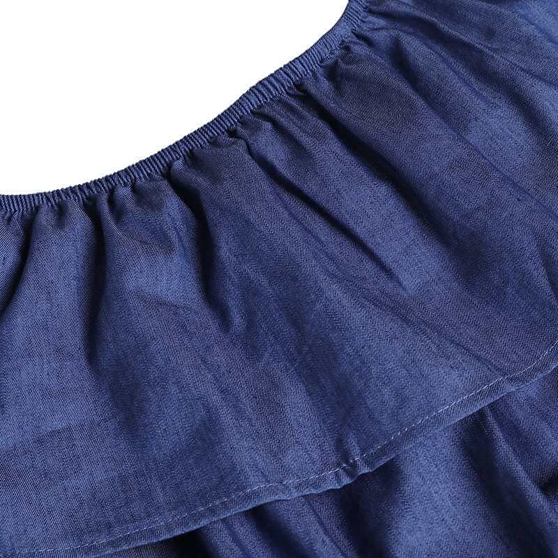 Curvy Denim Jumpsuit Off Shoulder Ruffles Taydiane