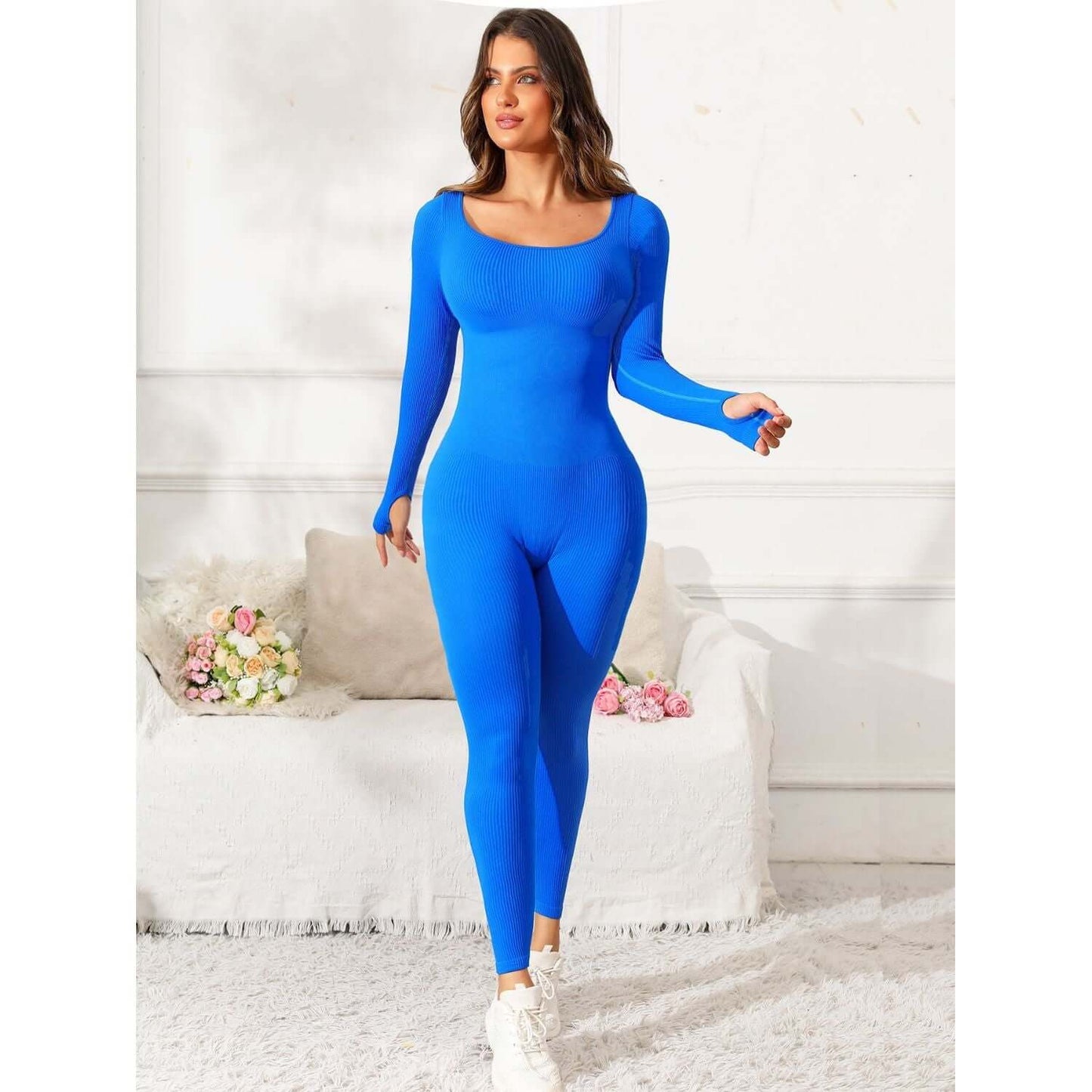 Scoop Neck Long Sleeve Active Jumpsuit