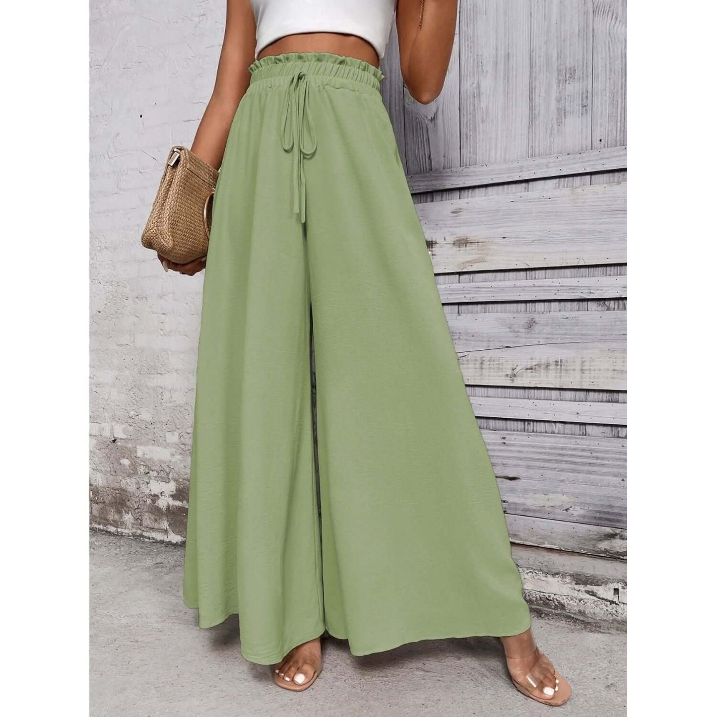 Tied High Waist Wide Leg Pants