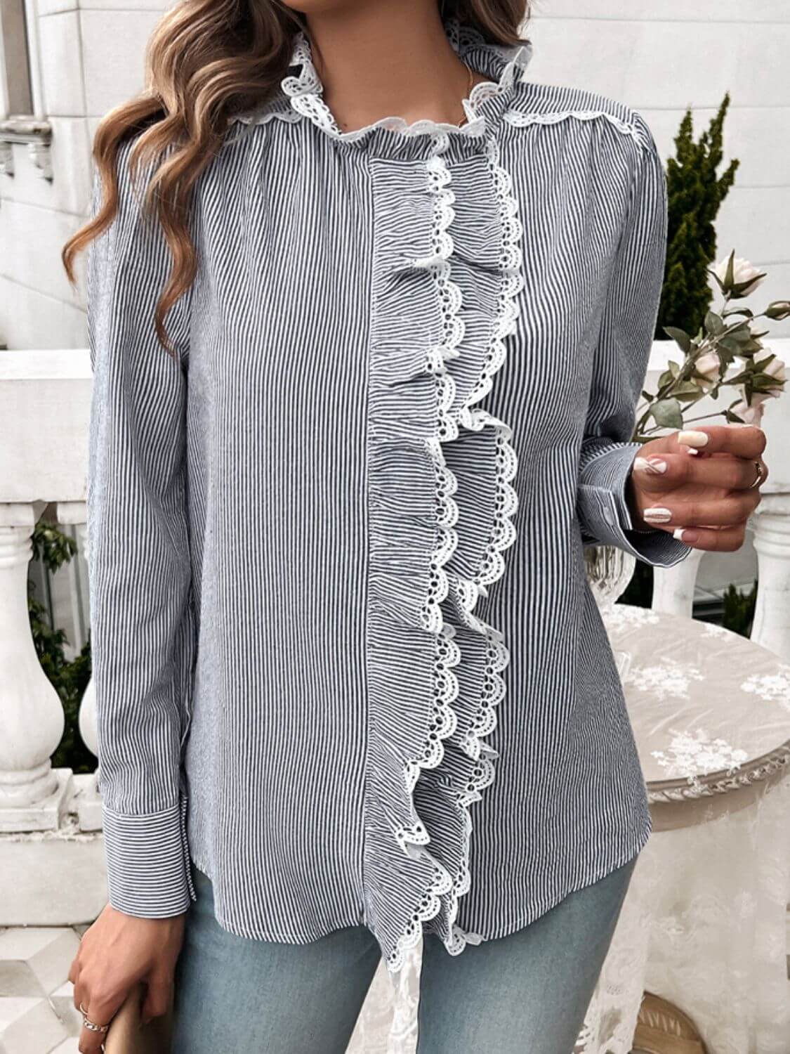 Lace Ruffled Long Sleeve Shirt