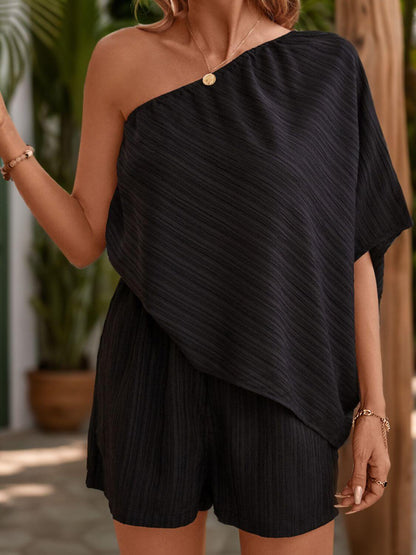 One Shoulder Batwing Sleeve Romper