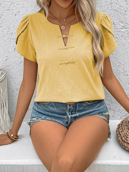 Notched Short Sleeve Top