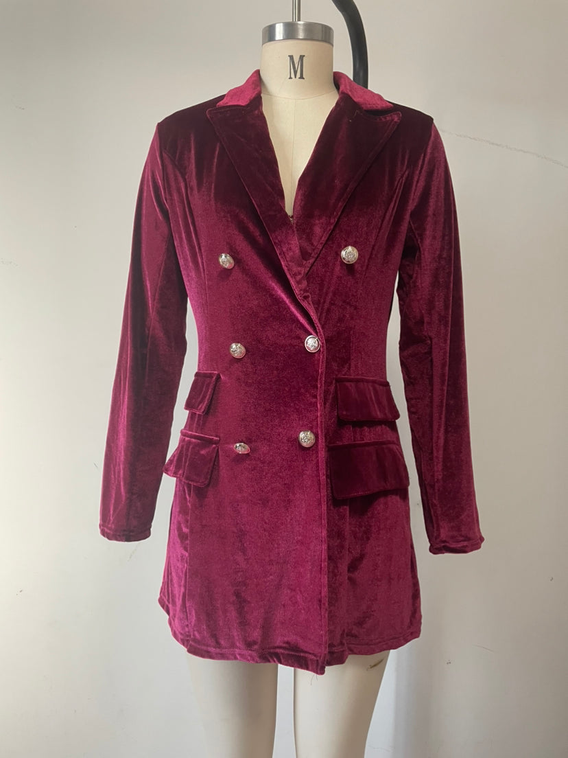 Velvet Coat Women Polo Collar Elegant British Double Breasted Slim Business Blazers Dress
