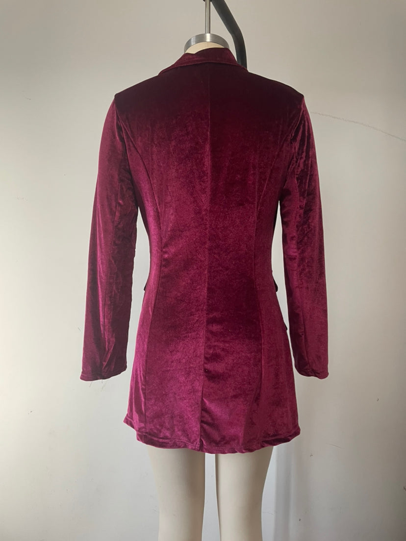 Velvet Coat Women Polo Collar Elegant British Double Breasted Slim Business Blazers Dress