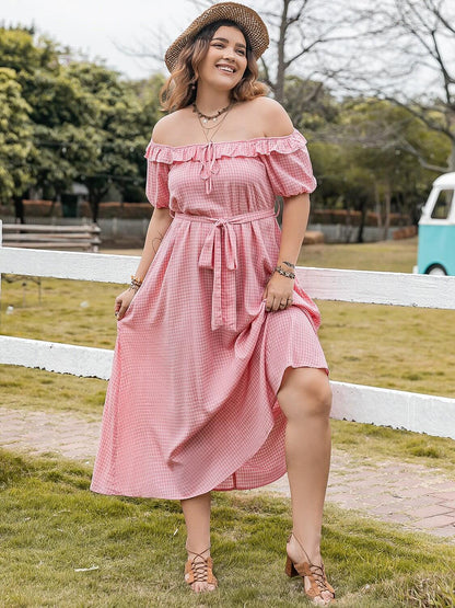 Plaid Off-Shoulder Midi Dress