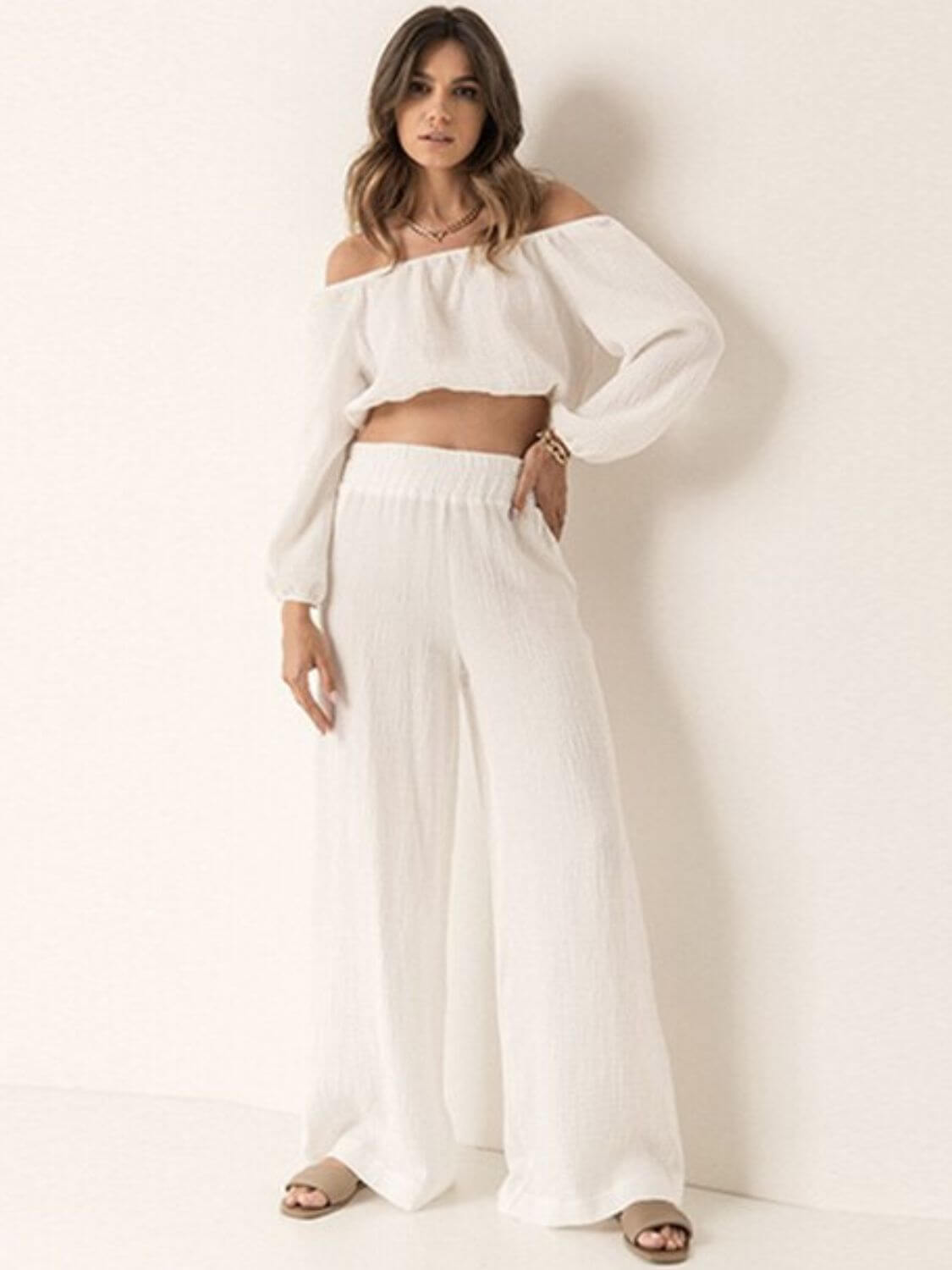 Off Shoulder Cropped Top and Pants Set