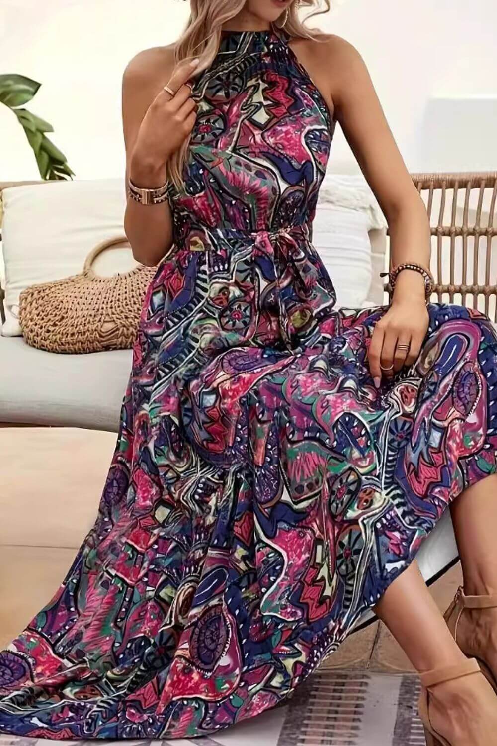 Tied Floral Sleeveless Maxi Dress