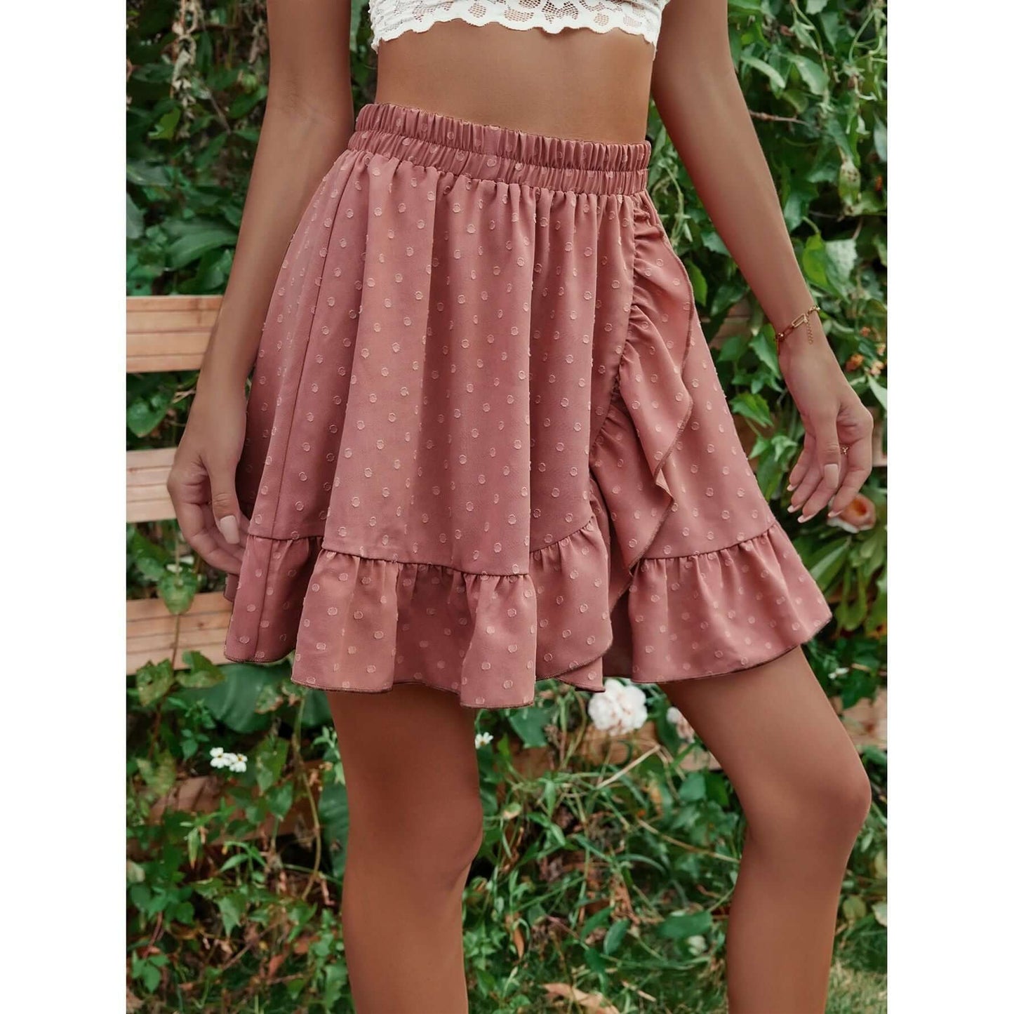 Ruffle Hem Elastic Waist Mini Skirt