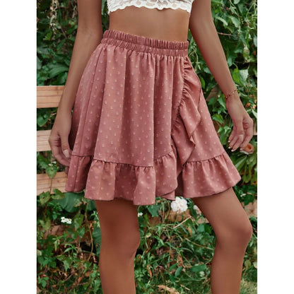 Ruffle Hem Elastic Waist Mini Skirt