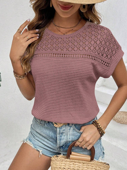 Top de cuello redondo con tejido de gofre