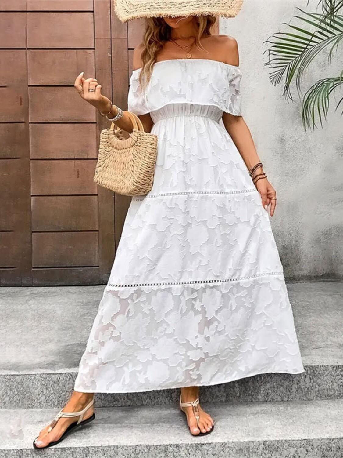 Off-Shoulder White Maxi Dress