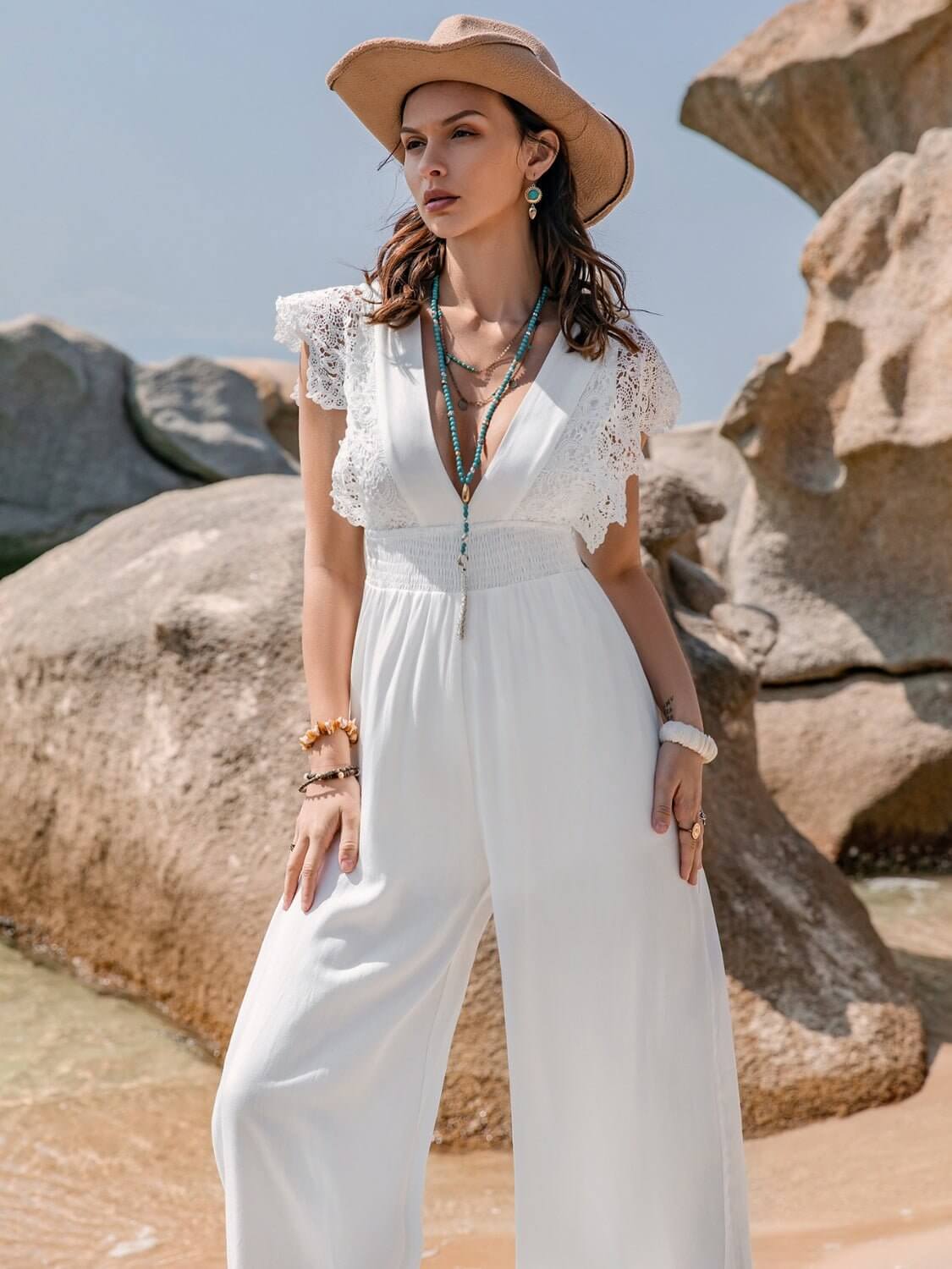 Lace Detail Plunge Jumpsuit