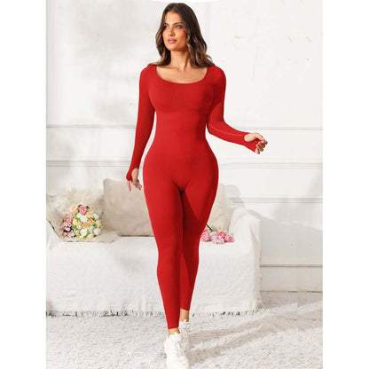 Scoop Neck Long Sleeve Active Jumpsuit