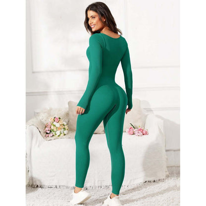 Scoop Neck Long Sleeve Active Jumpsuit