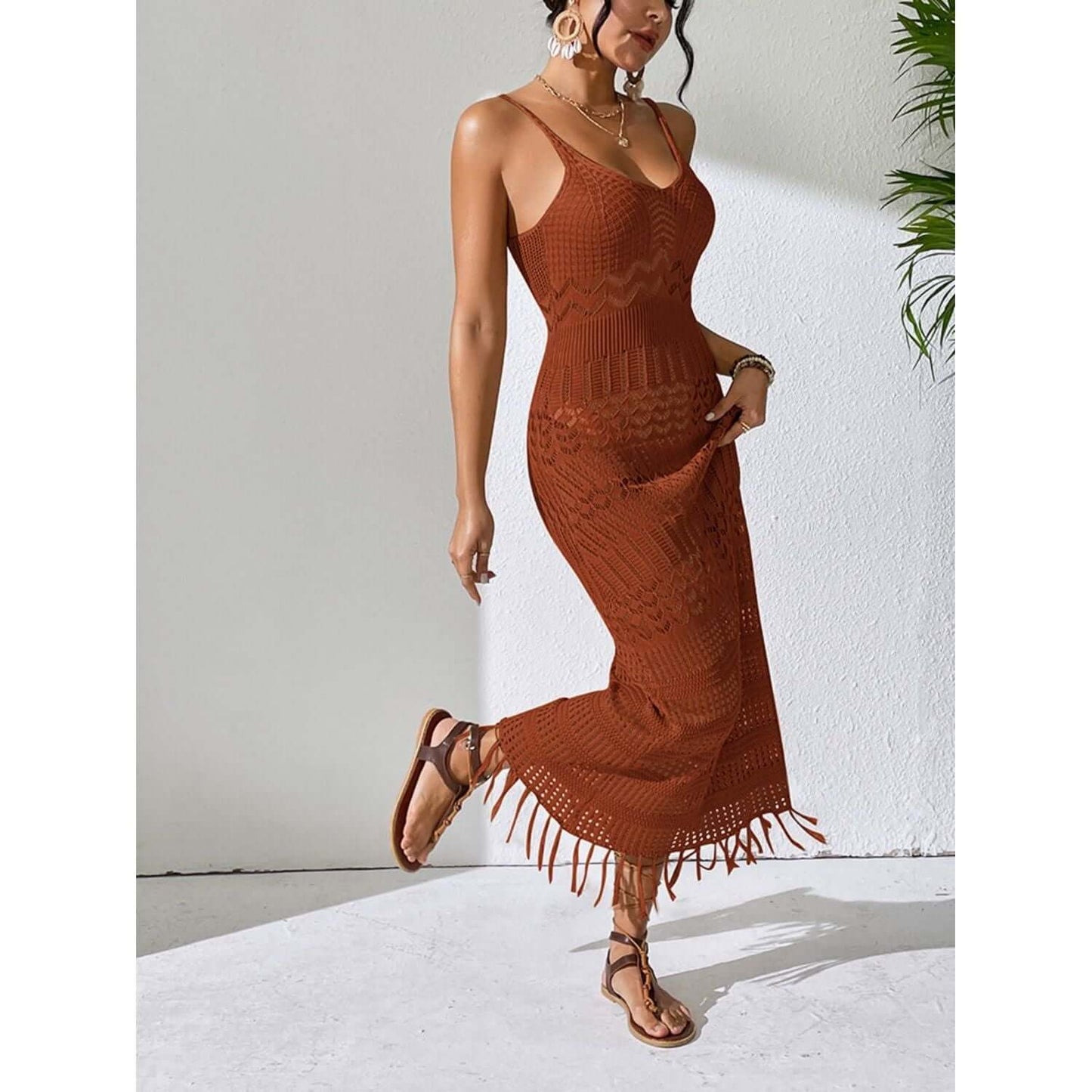 Tassel Scoop Neck Cover-Up