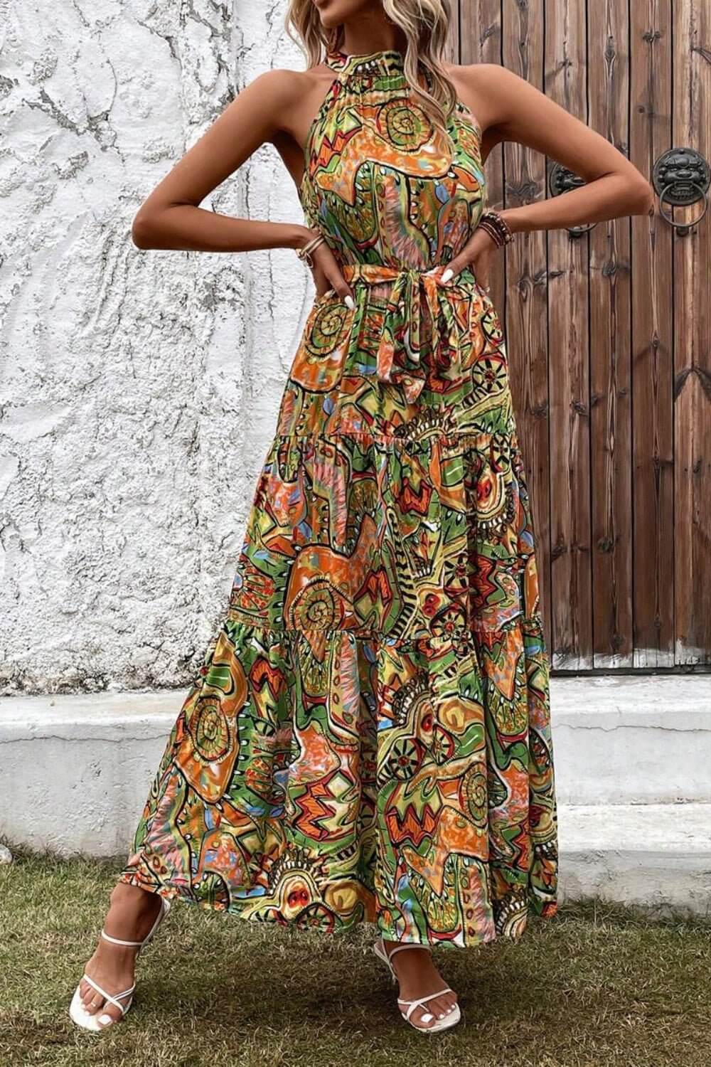 Tied Floral Sleeveless Maxi Dress