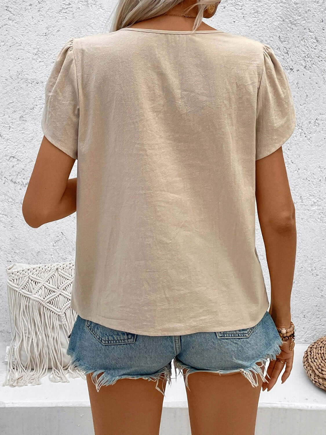 Notched Short Sleeve Top