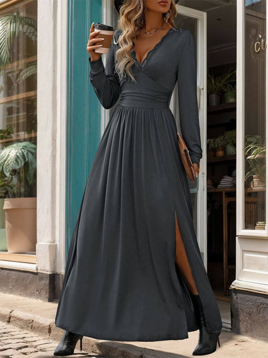 Lace Detail Long Sleeve Maxi Dress