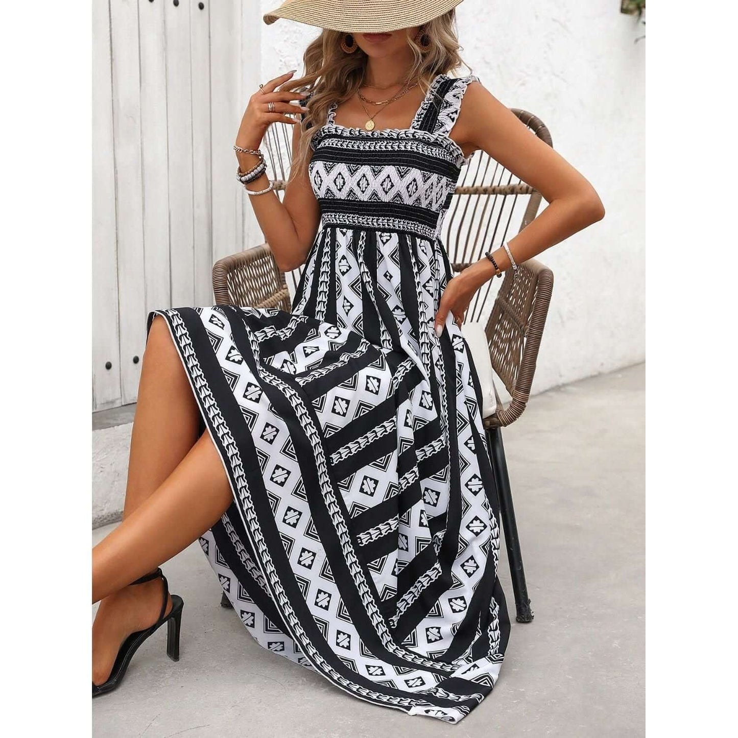 Black & White Printed Cami Dress