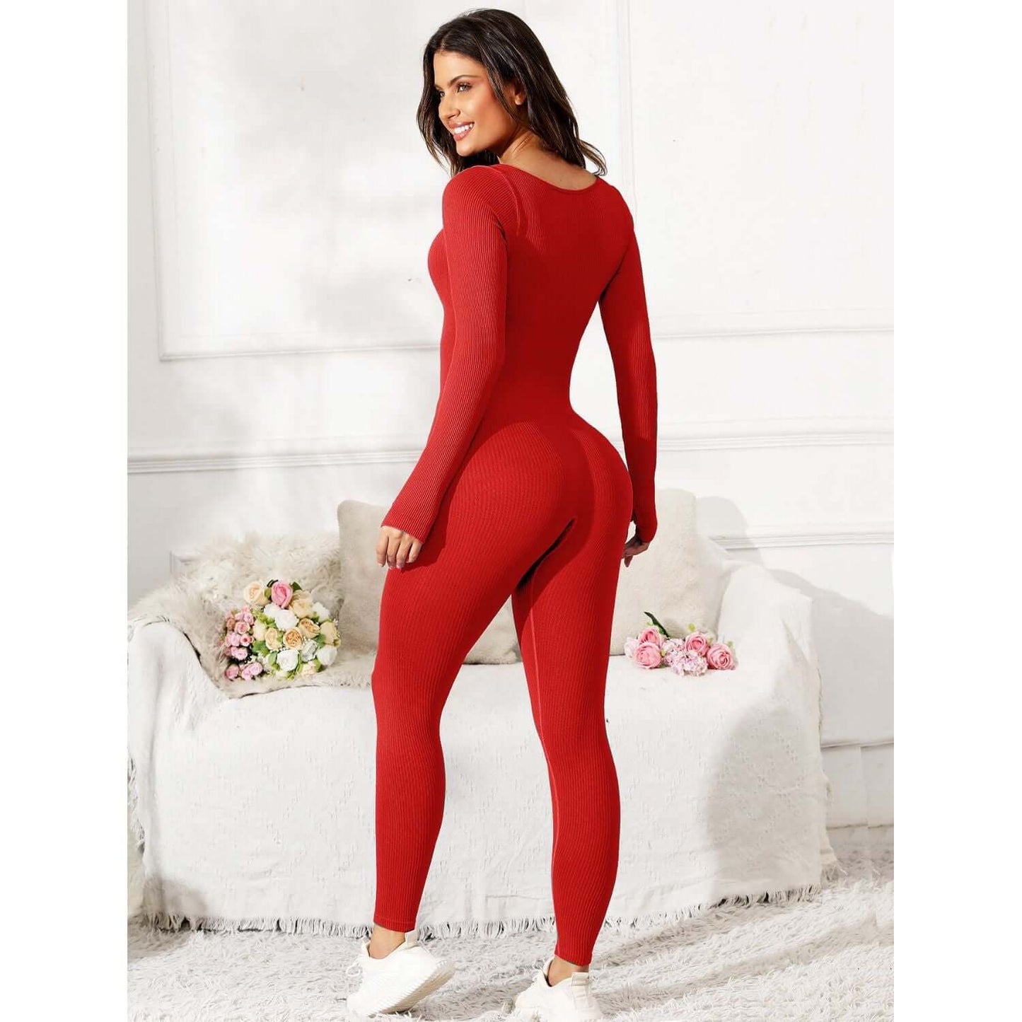 Scoop Neck Long Sleeve Active Jumpsuit