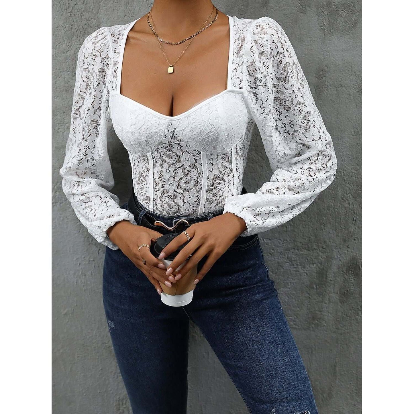 Backless Lace Long Sleeve Bodysuit