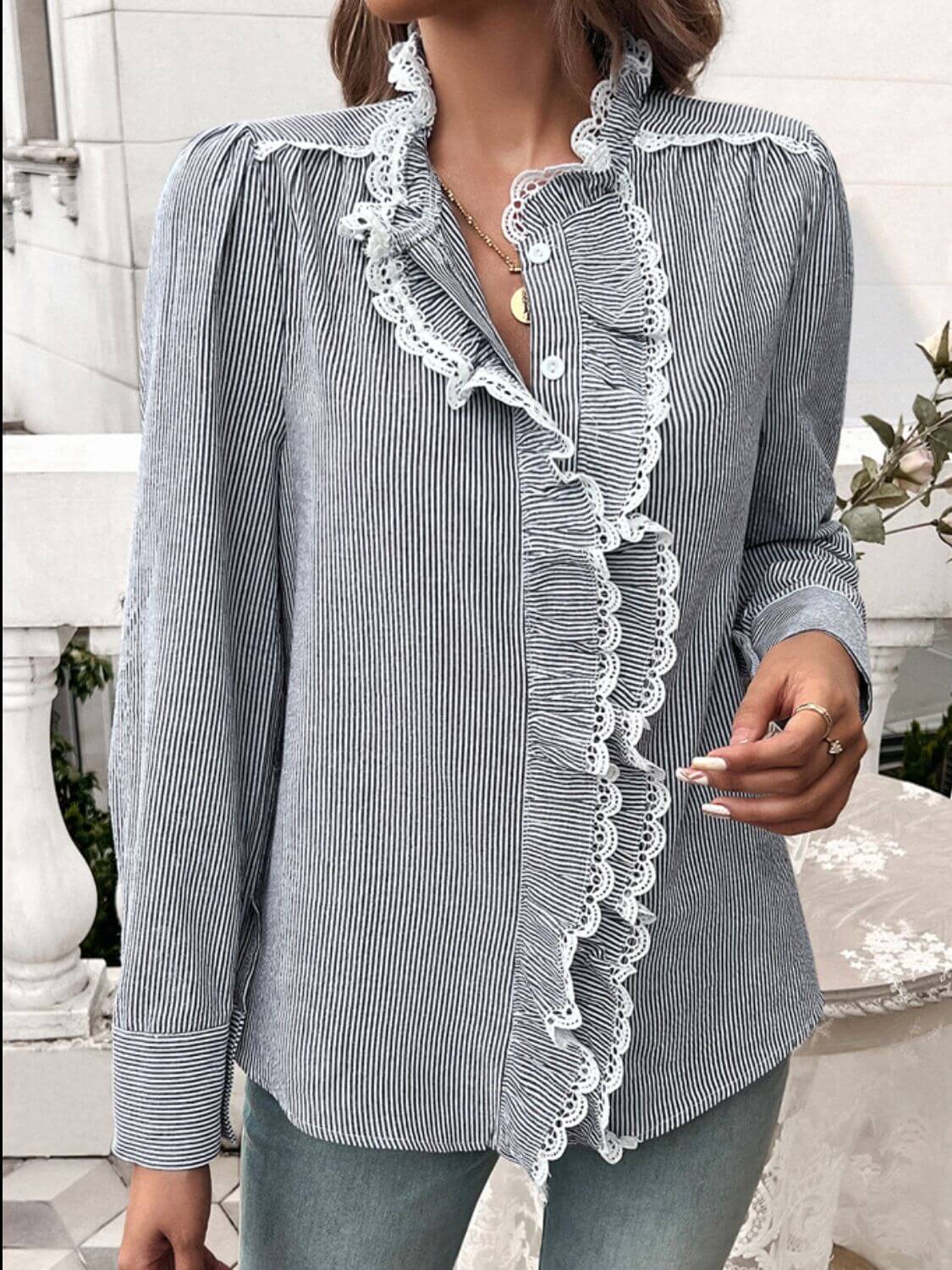 Lace Ruffled Long Sleeve Shirt