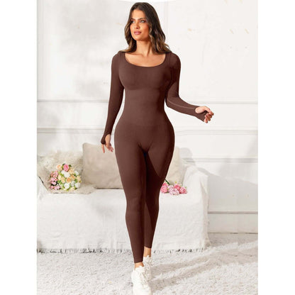 Scoop Neck Long Sleeve Active Jumpsuit