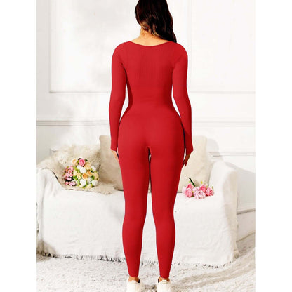 Scoop Neck Long Sleeve Active Jumpsuit