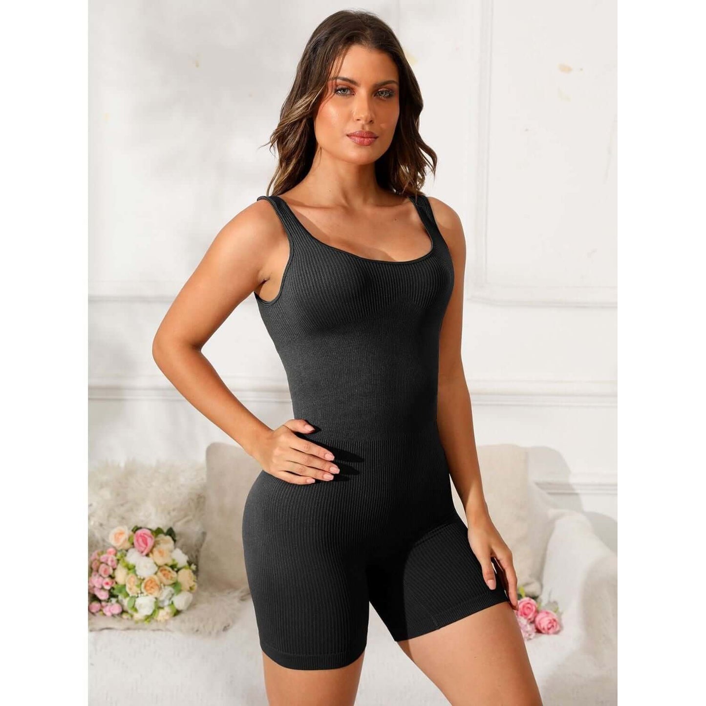 Scoop Neck Wide Strap Active Romper