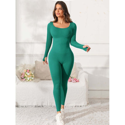 Scoop Neck Long Sleeve Active Jumpsuit