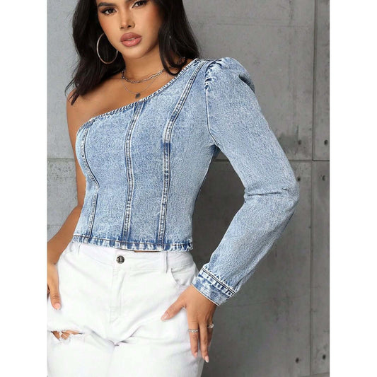 One Shoulder Denim Top