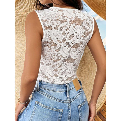 Lace V-Neck Sleeveless Bodysuit Taydiane