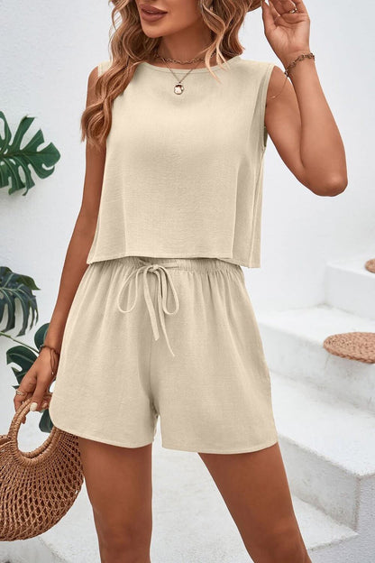 Button Back Detail Shorts Set