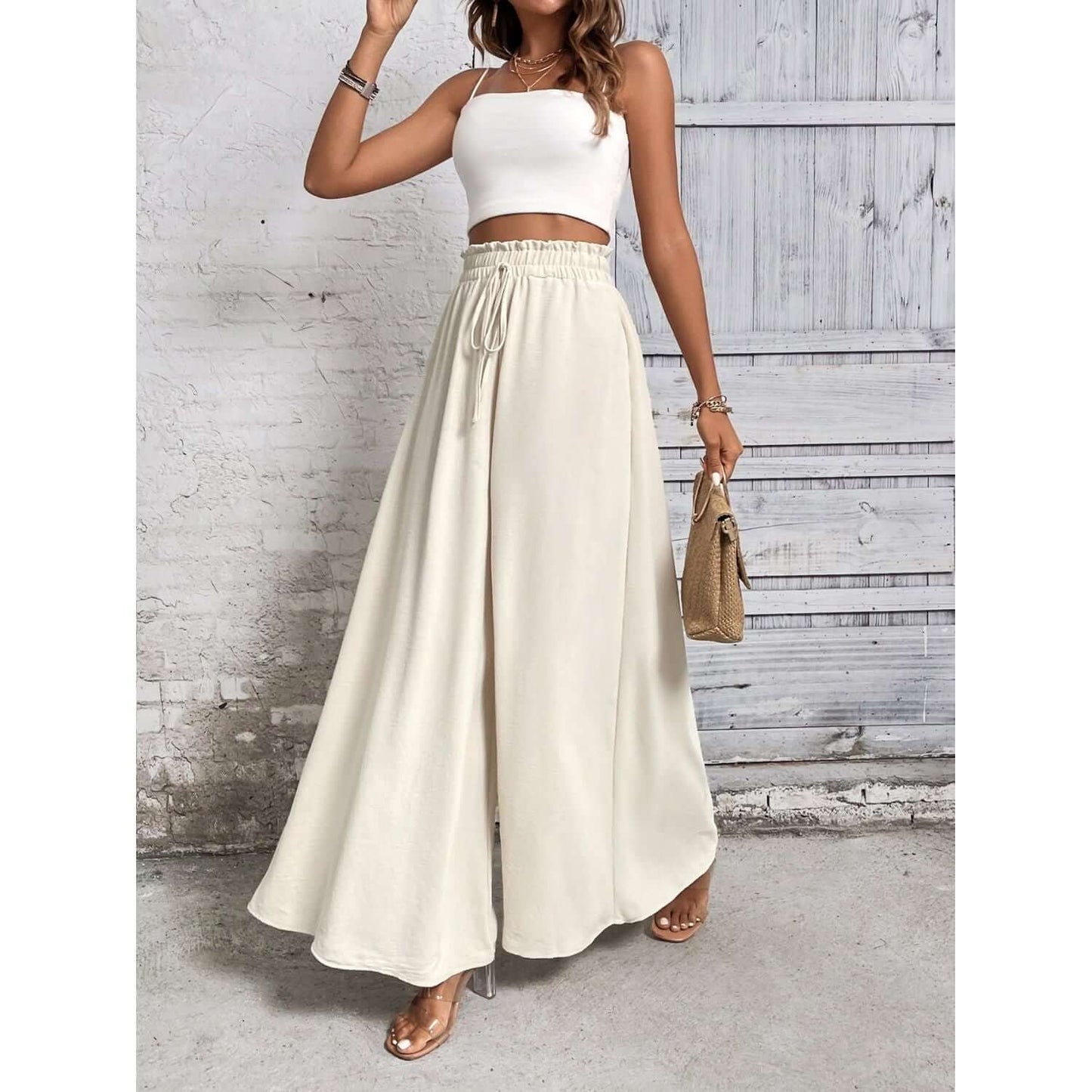 Tied High Waist Wide Leg Pants