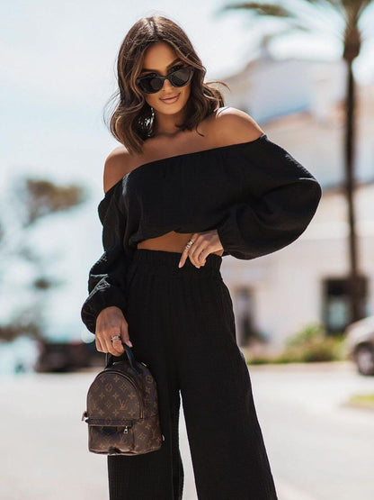 Off Shoulder Cropped Top and Pants Set