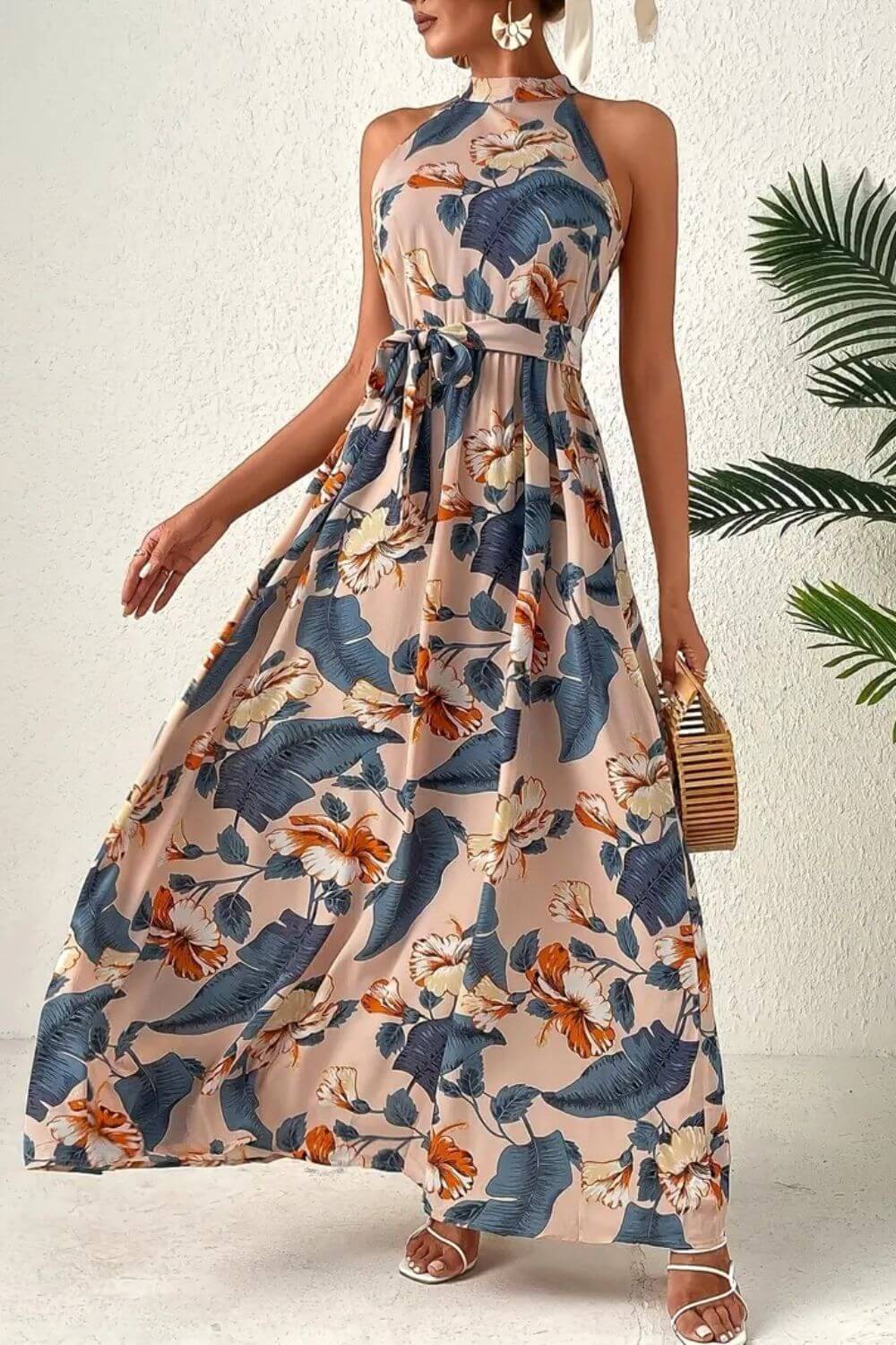 Tied Floral Sleeveless Maxi Dress