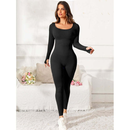 Scoop Neck Long Sleeve Active Jumpsuit