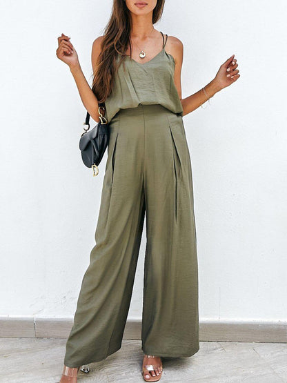 Spaghetti Strap Cami and Wide Leg Pants Set